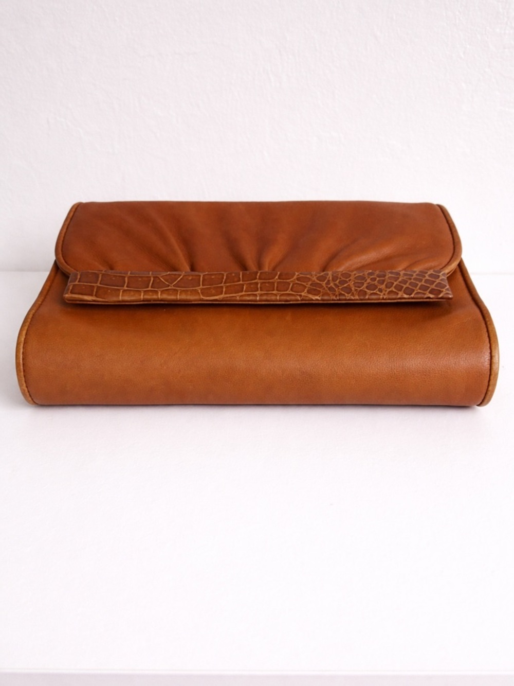 Gucci Vintage Cognac Leather Croc Trim Shoulder Bag Clutch - Picture 9 of 13